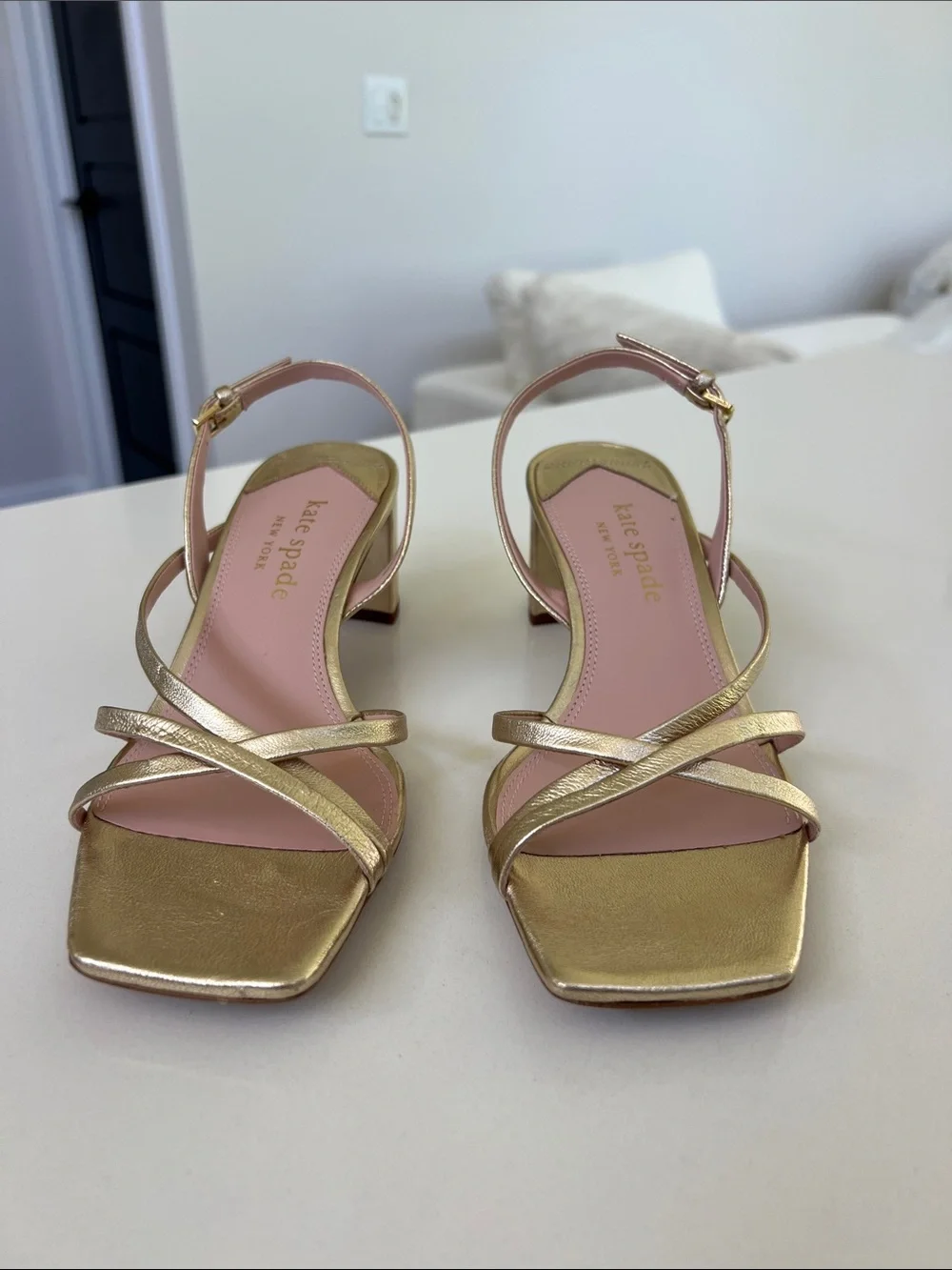 Kate Spade aisha metallic gold tone open toe strappy sandals low heels 7